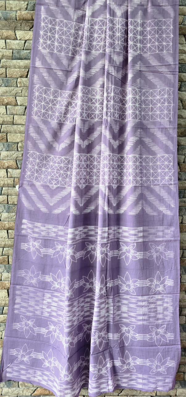 Lavender Needle Shibori Mul Cotton Saree