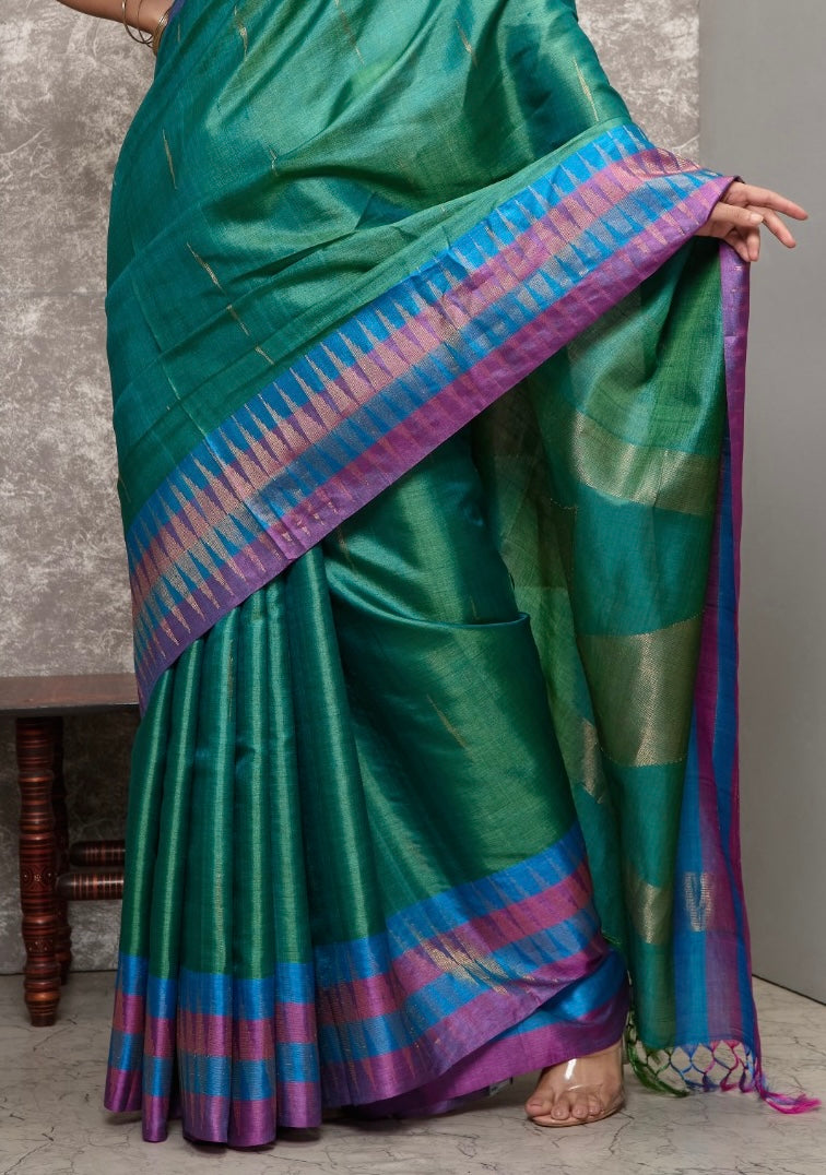 Peacock Green Kosa Tussar Handloom Saree