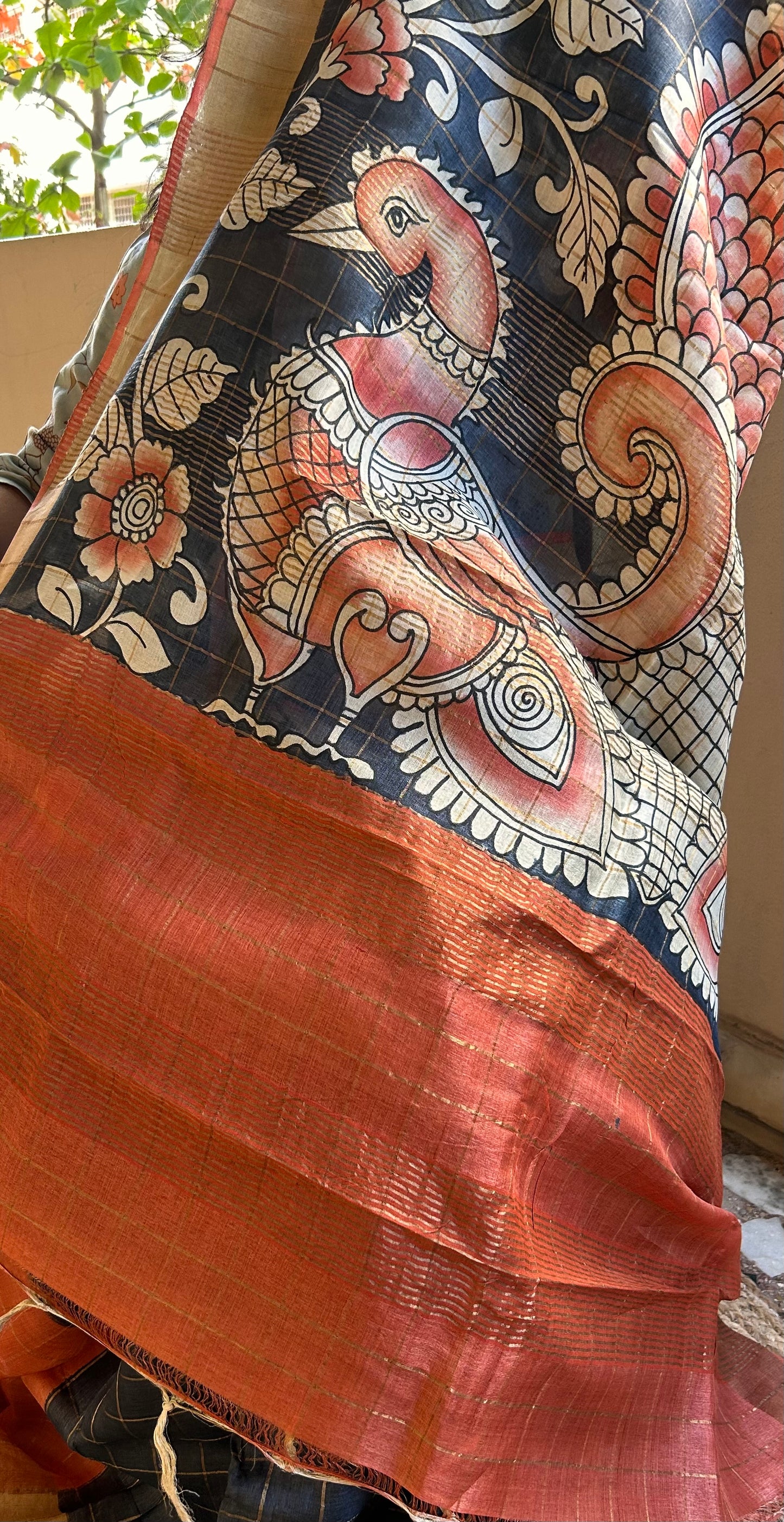 Black Pure Tussar silk saree