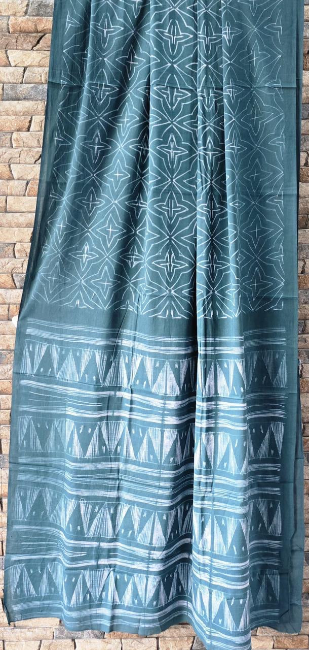 Teal Needle Shibori Mul Cotton Saree
