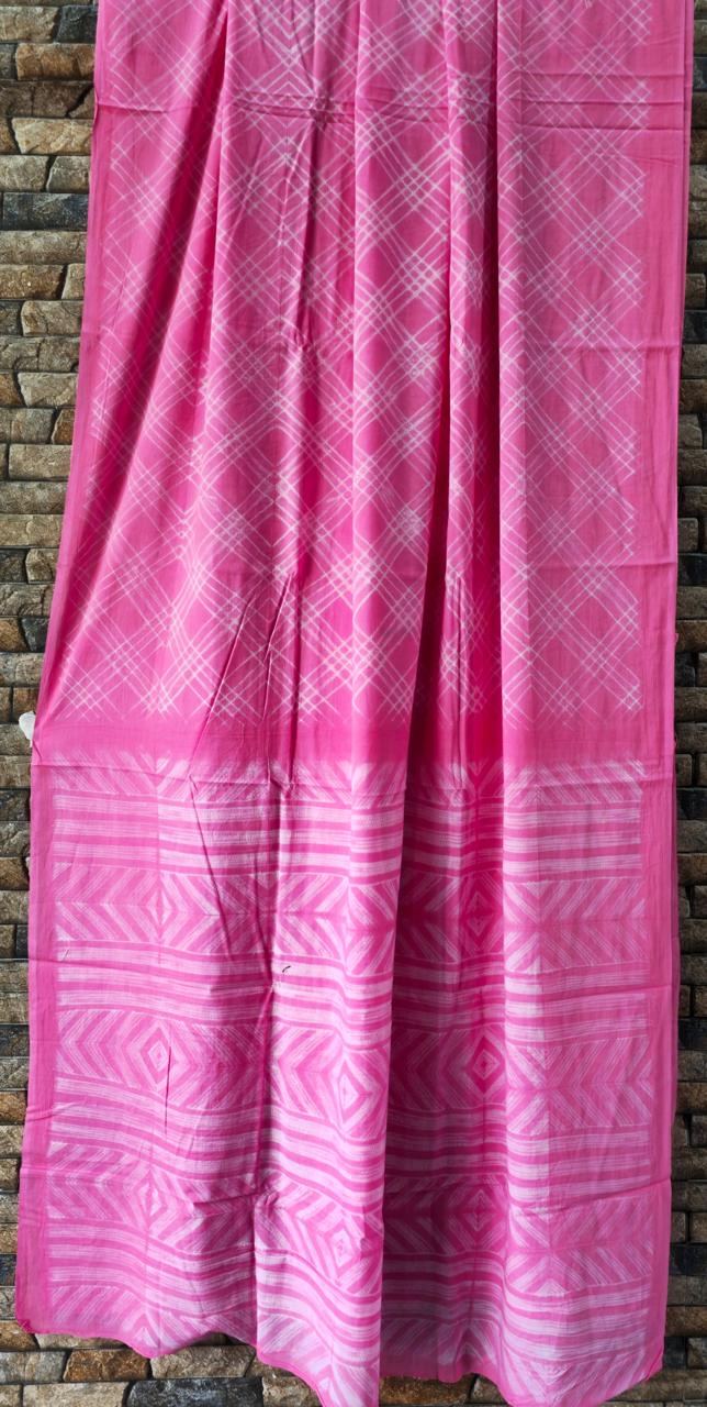 Light Pink Needle Shibori Mul Cotton Saree