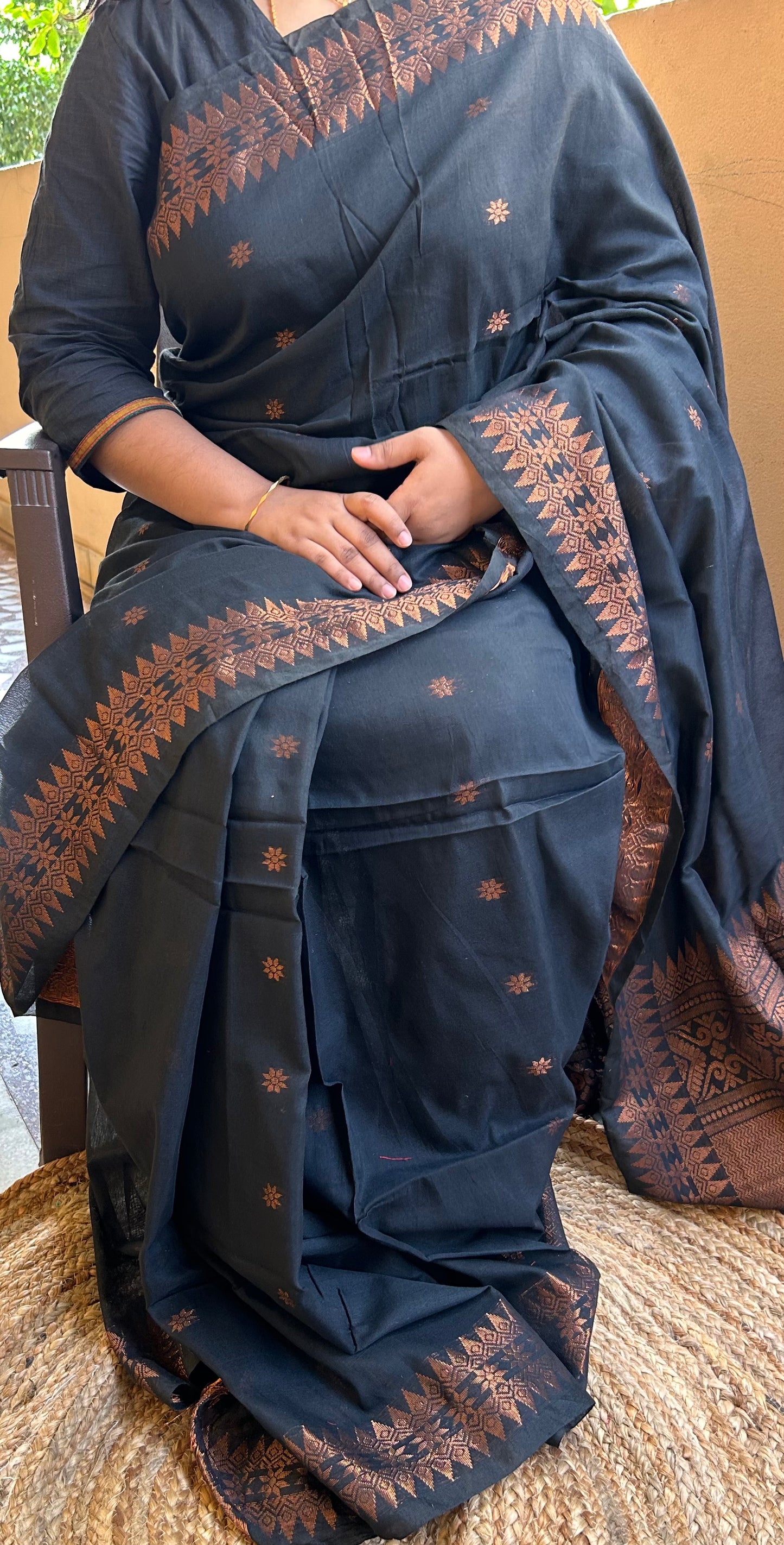 Black Khadi cotton saree