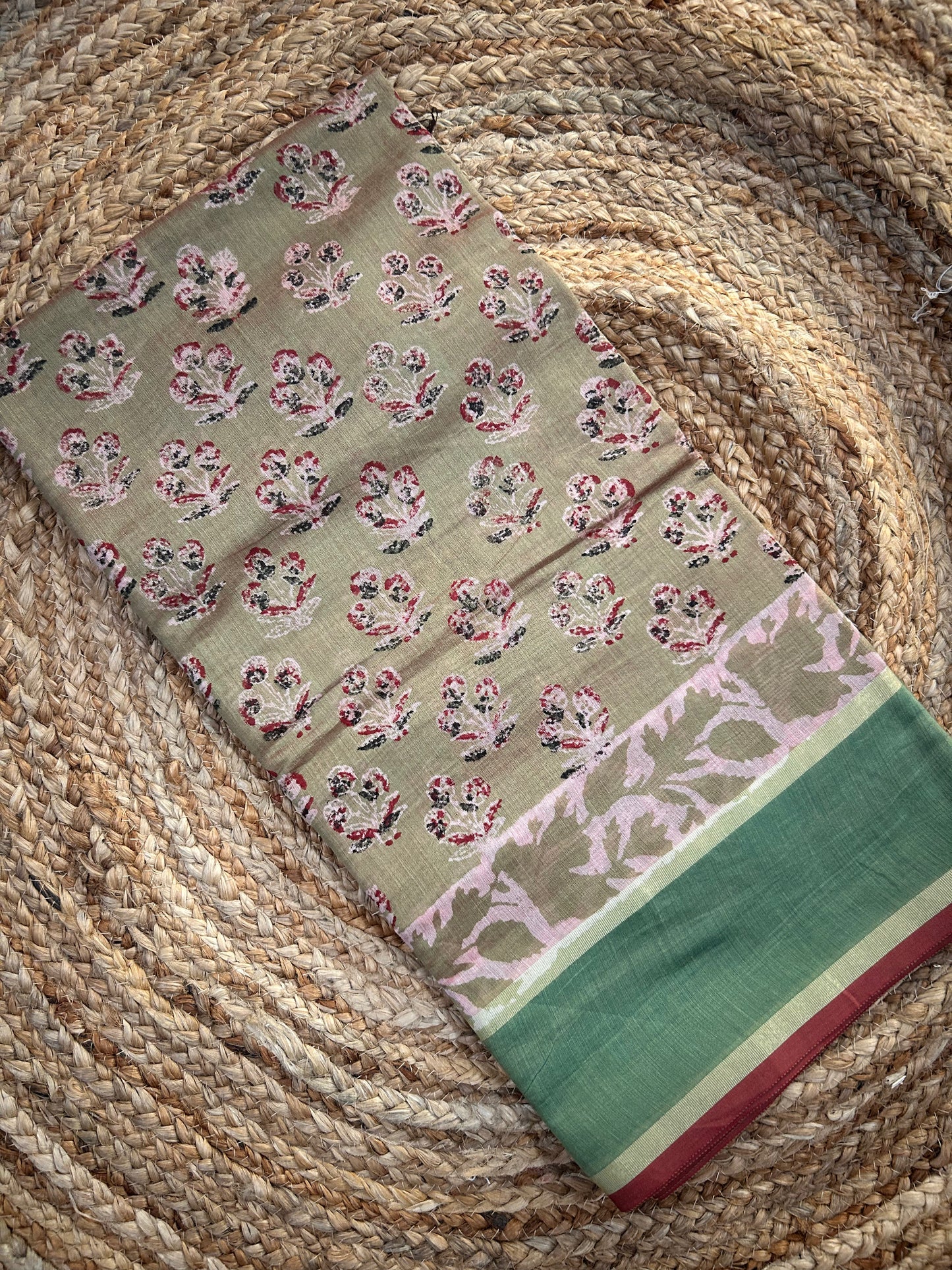 Mustard Green Maheshwari Cotton Saree
