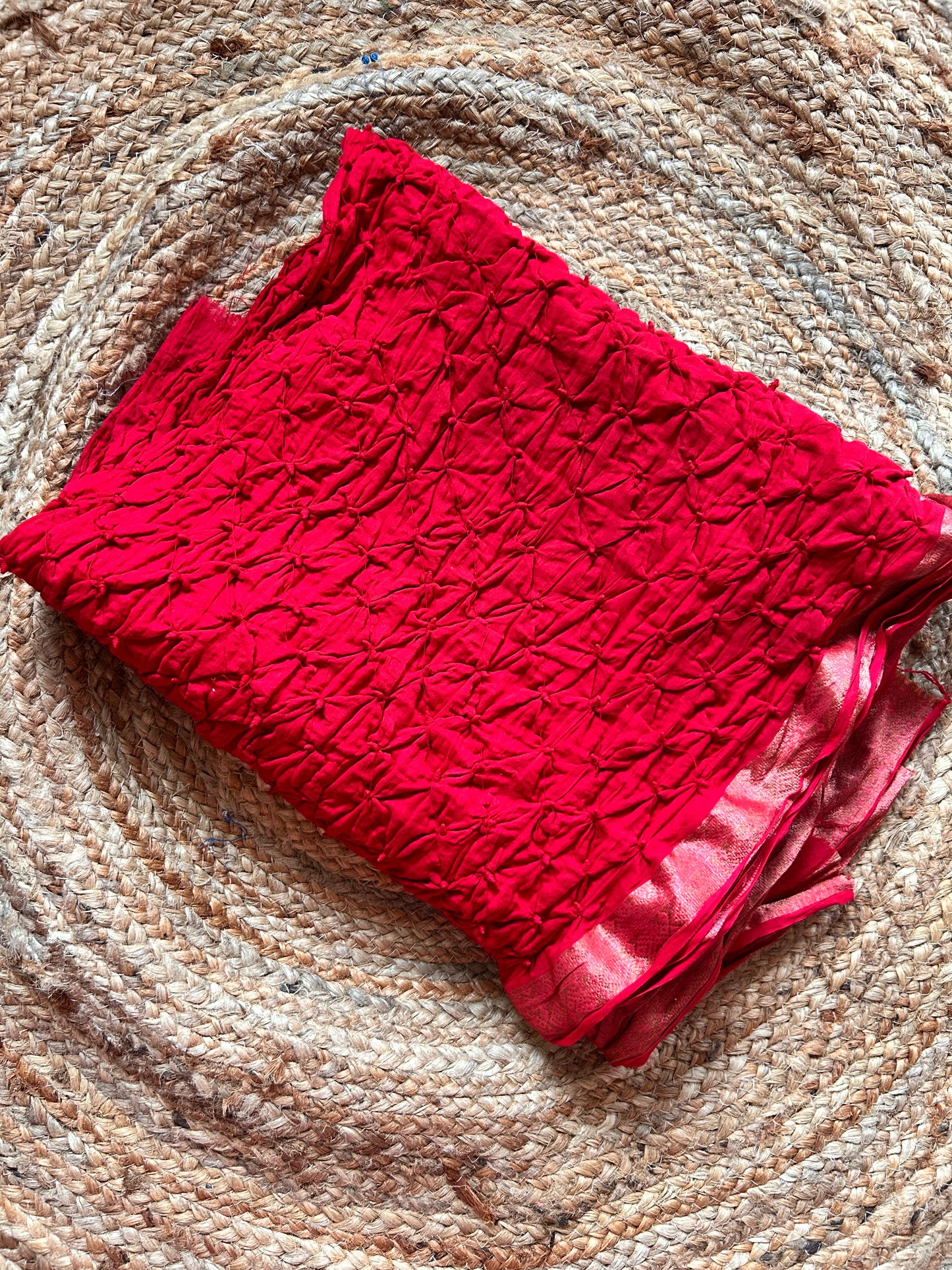 Red Bandhini Cotton Saree