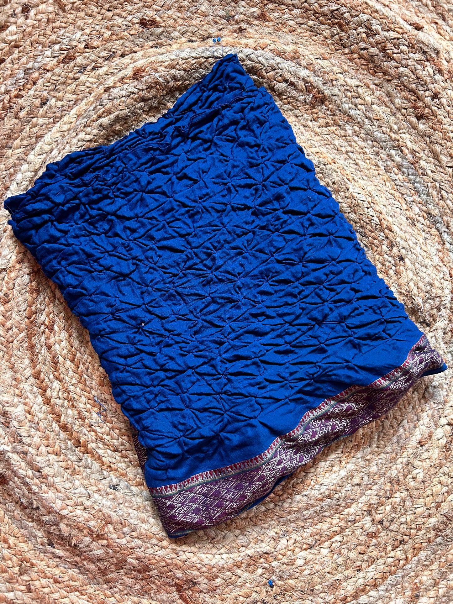 Peacock Blue Bandhini Cotton Saree