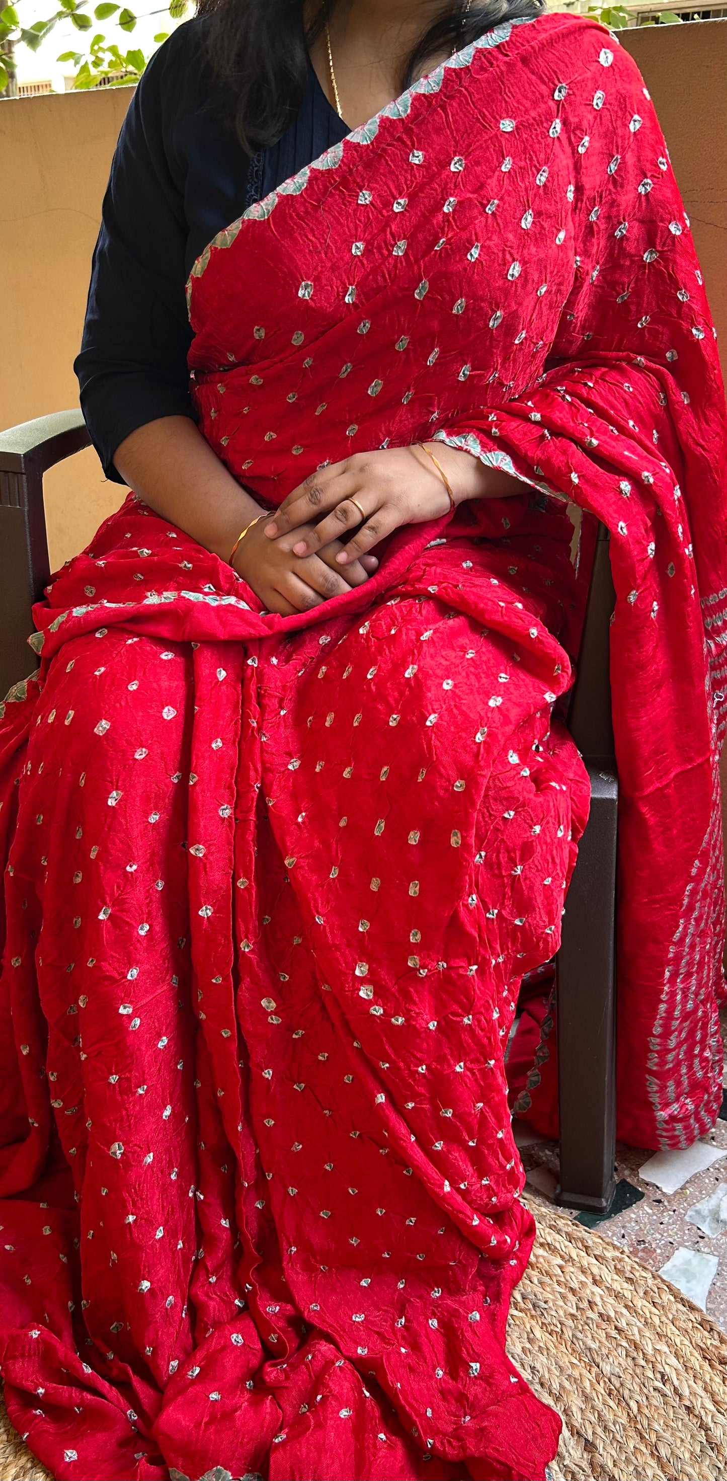Bright Red Modal Bandhini saree