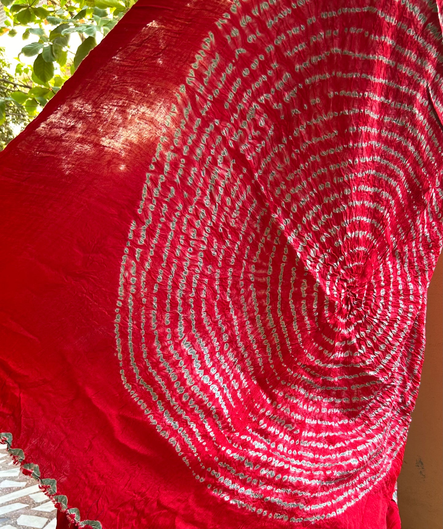 Bright Red Modal Bandhini saree