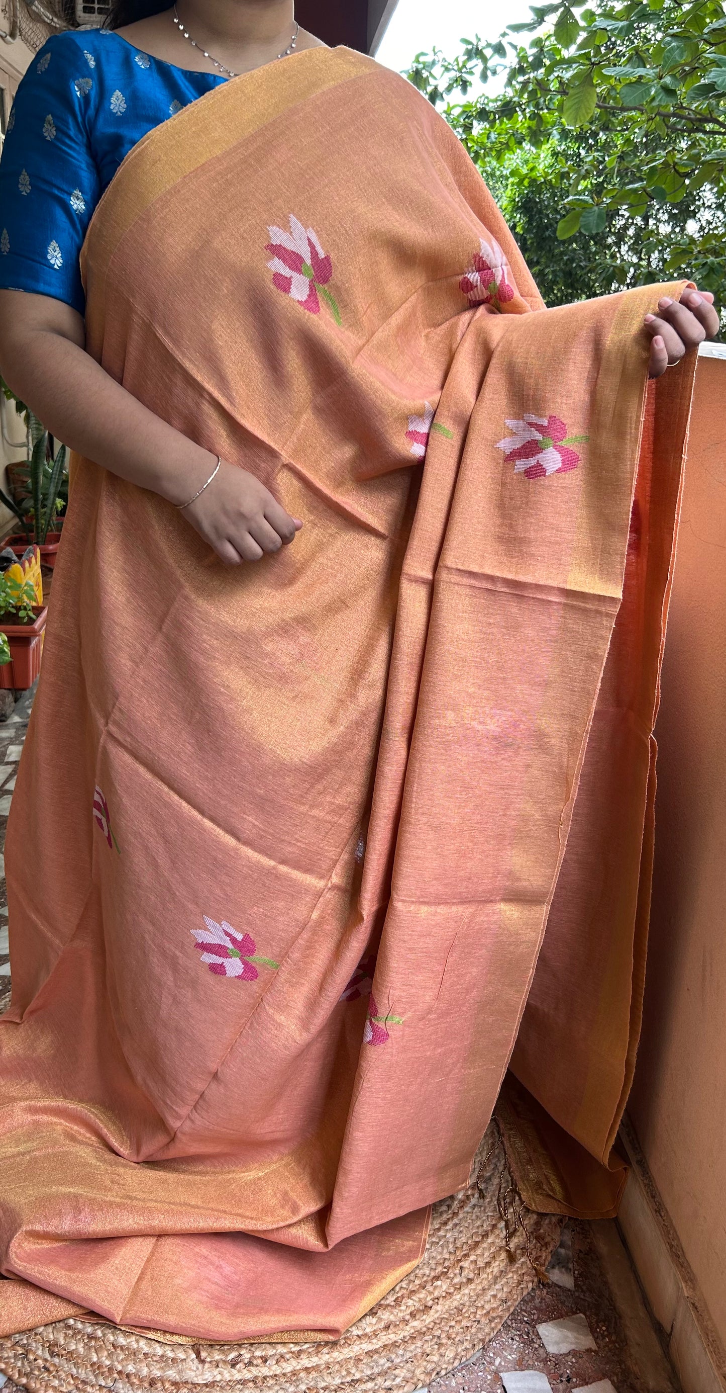 Peach Linen Tissue Saree