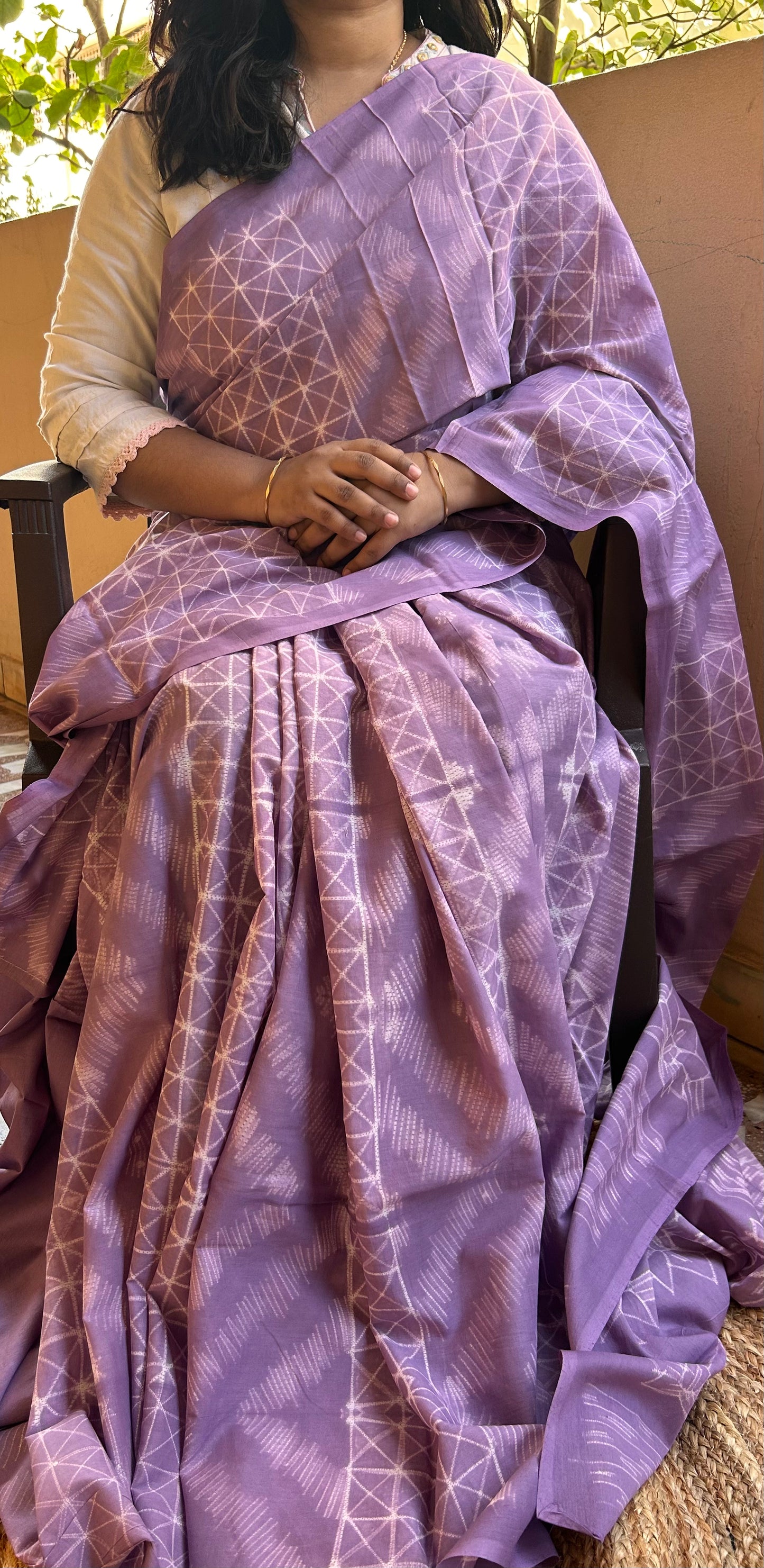 Lavender Needle Shibori Mul Cotton Saree