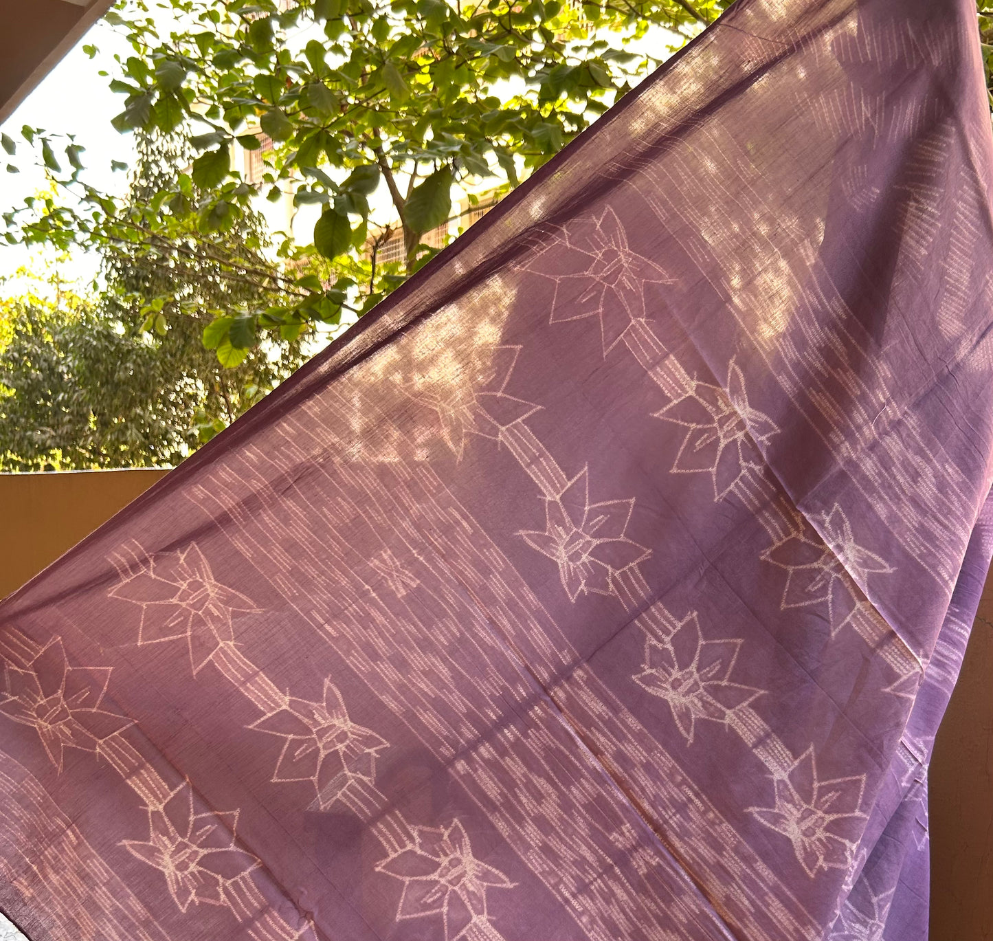 Lavender Needle Shibori Mul Cotton Saree