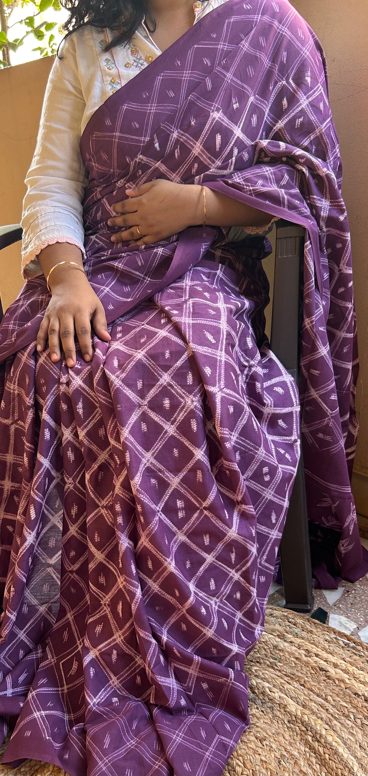 Purple Needle Shibori Mul Cotton Saree