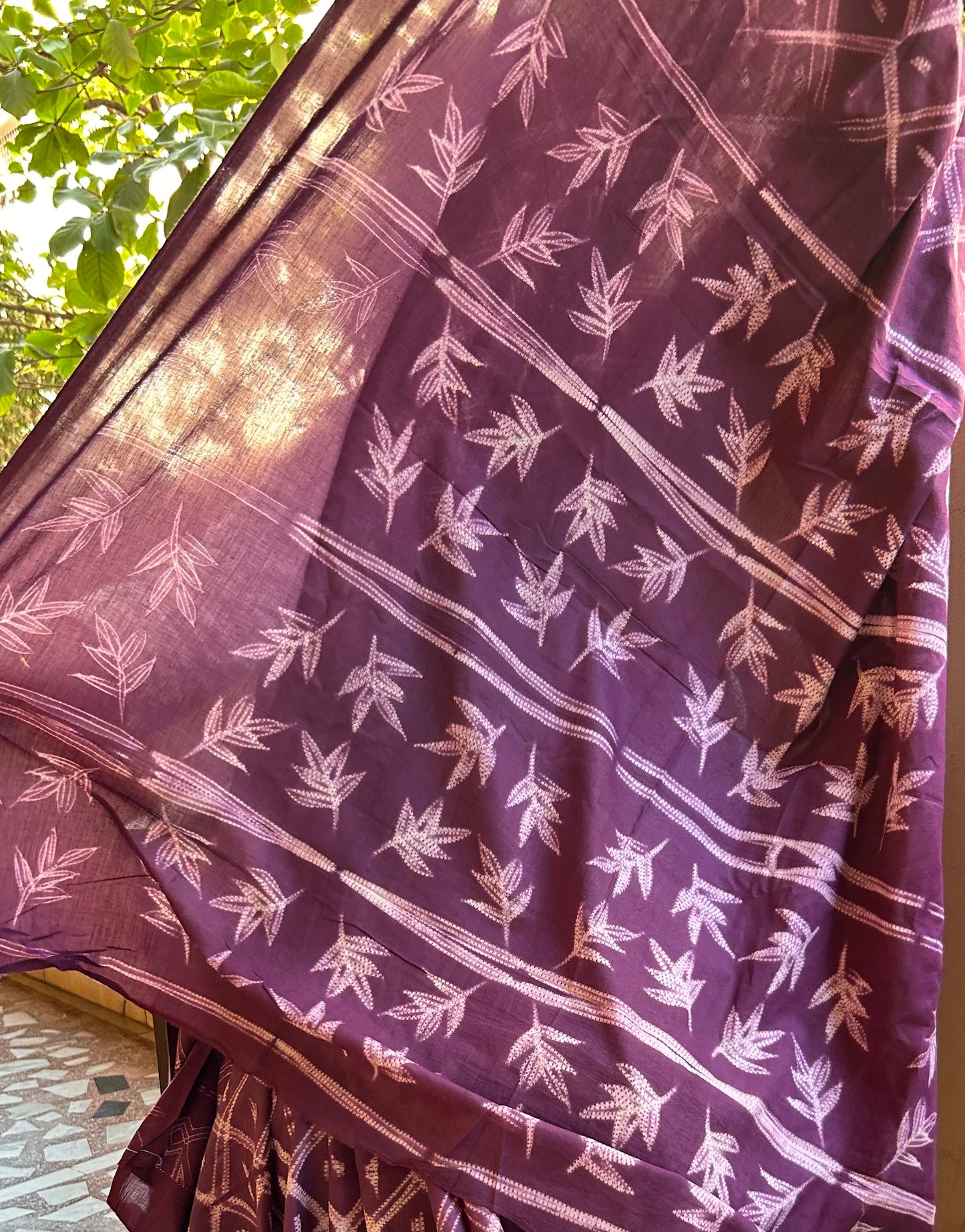 Purple Needle Shibori Mul Cotton Saree