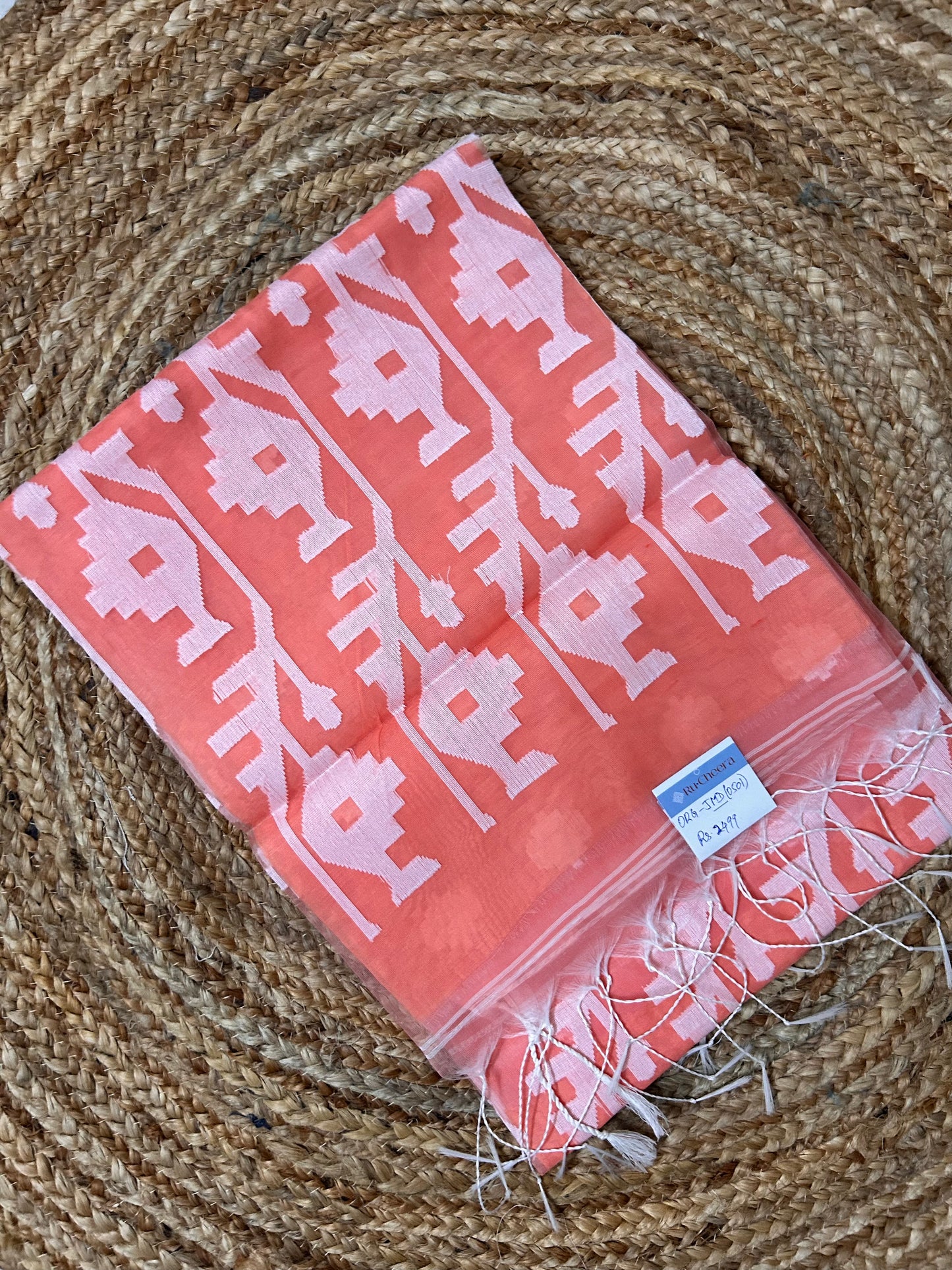 Light Peach Organza Jamdani Saree