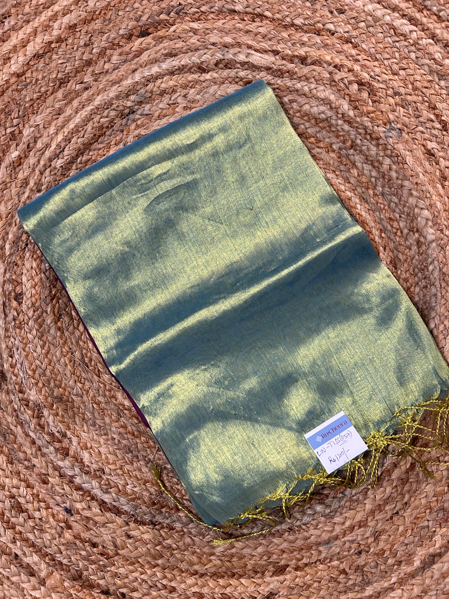 Plain Green Linen Tissue Saree