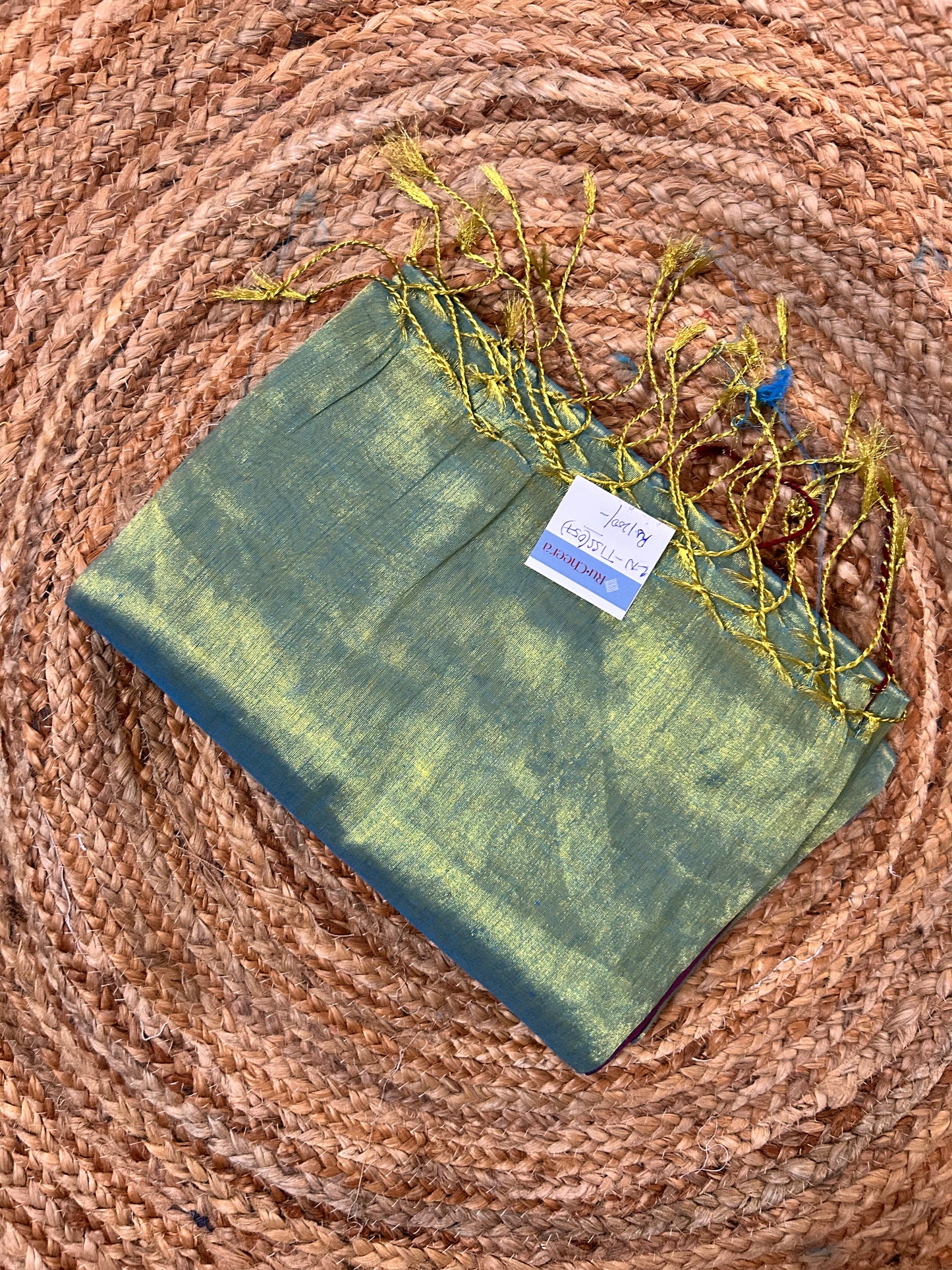 Plain Green Linen Tissue Saree