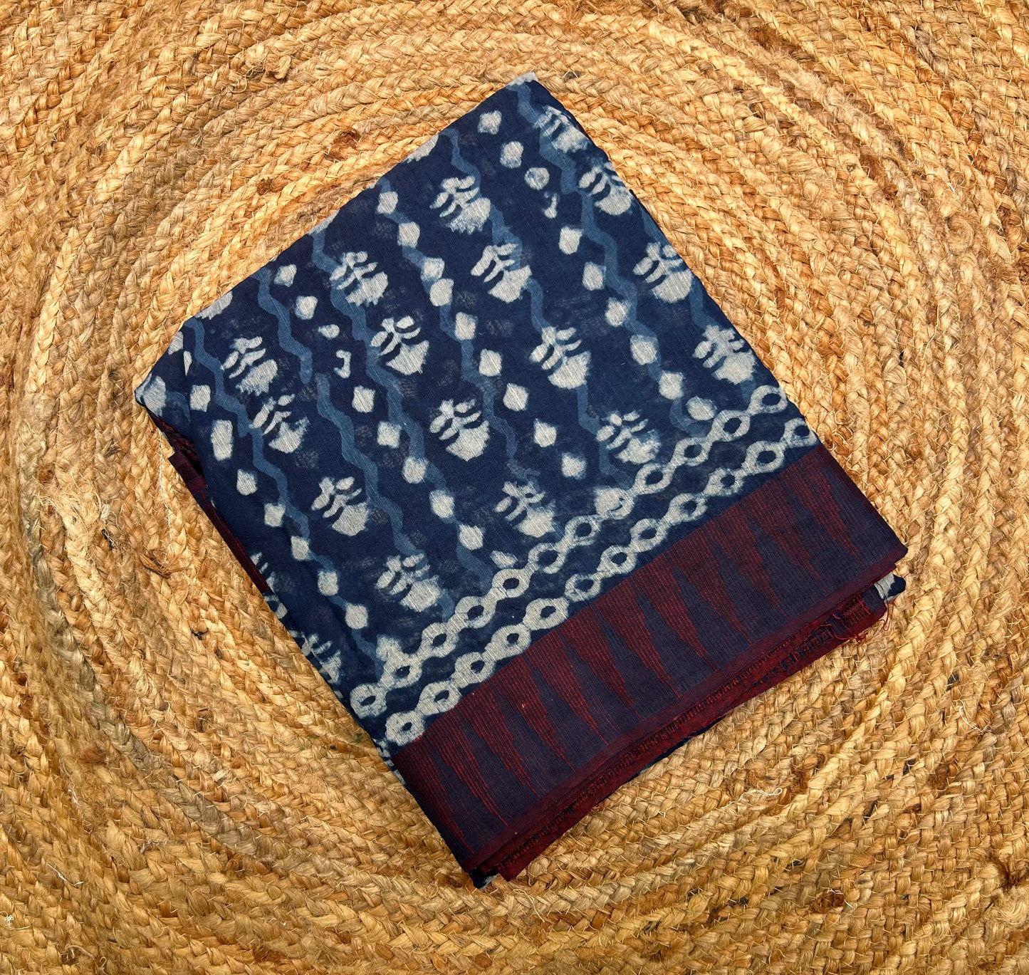 Dark Blue Vanaspati Ajrakh Linen Saree