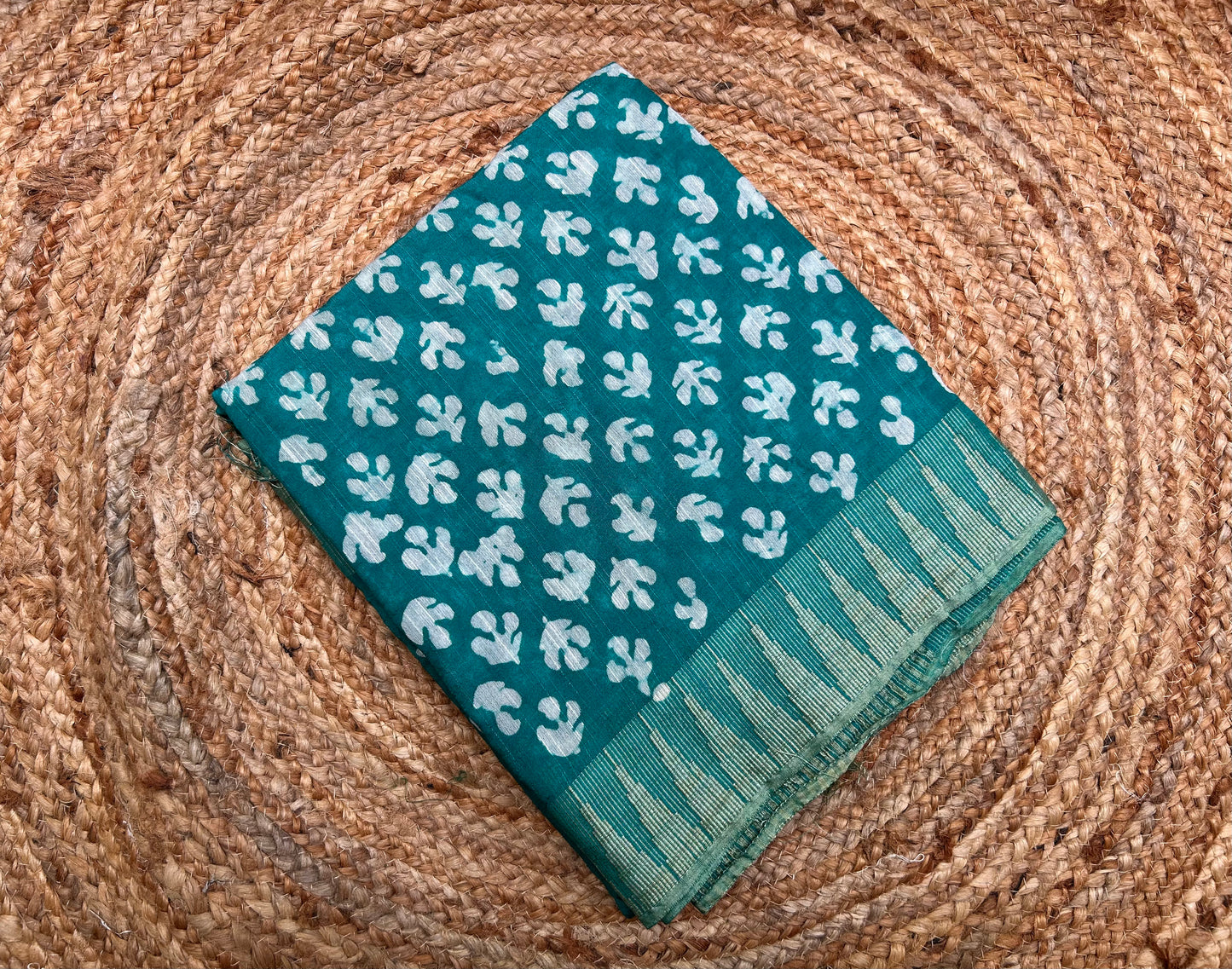 Teal Green Vanaspati Ajrakh Linen Saree