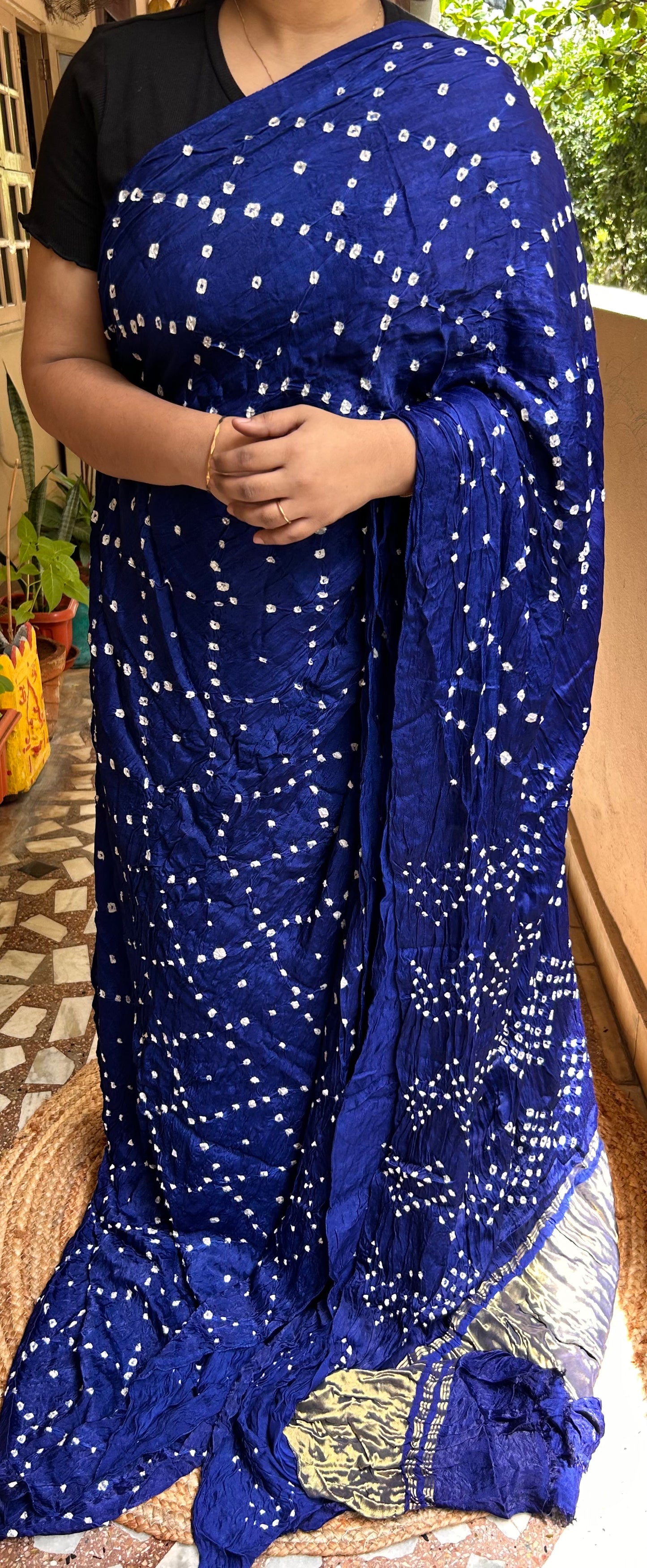 Royal Blue Modal Bandhini saree with Lagdi Patta Pallu