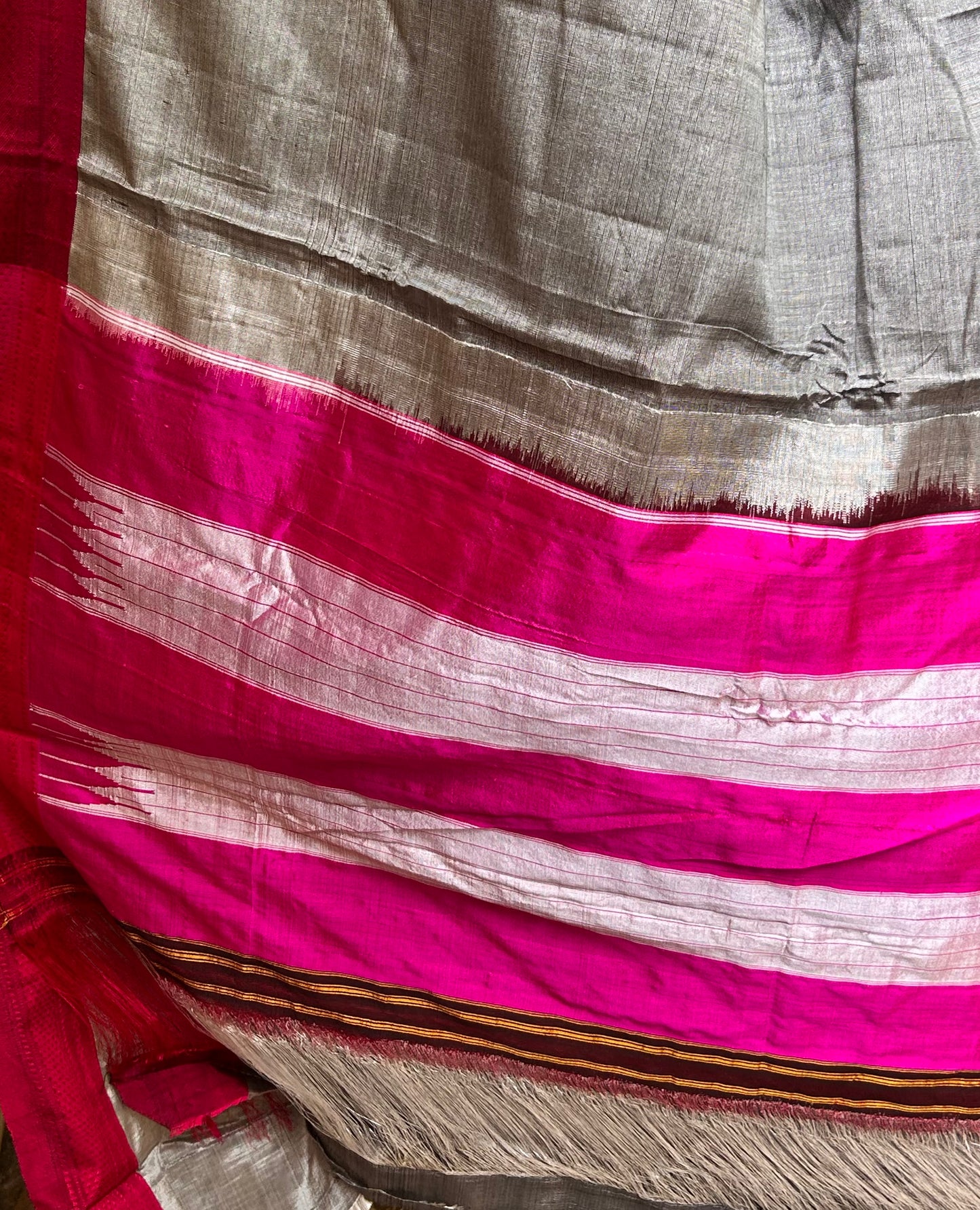 Gray & Pink Viscose Cotton Illkal Saree ( Pure silk Pallu )