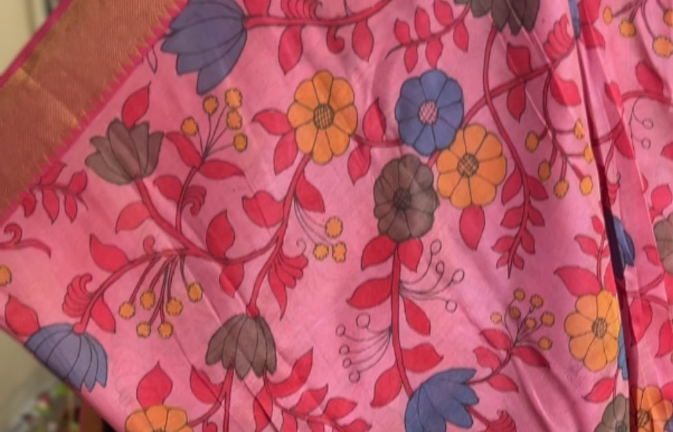 Pen Kalamkari Mangalagiri Silk Saree