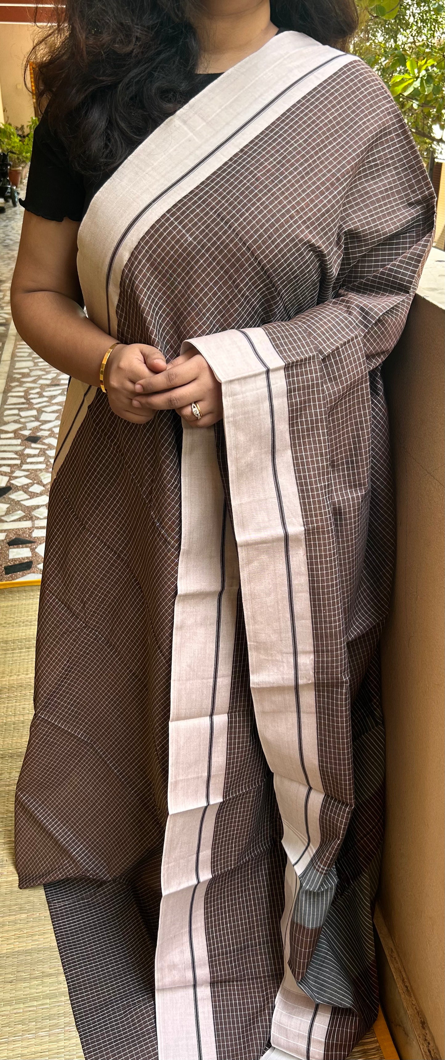 Coffee Brown & Light Onion Pink Patteda Anchu Saree