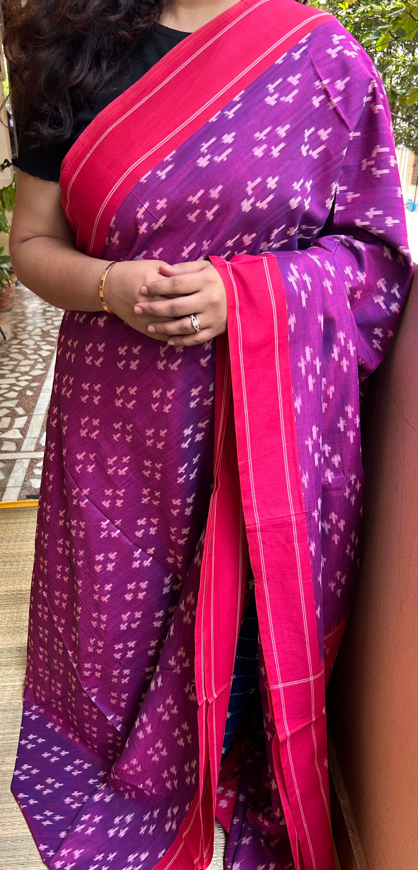 Violet Pochampally Ikkat Mercerised Cotton Handloom Saree