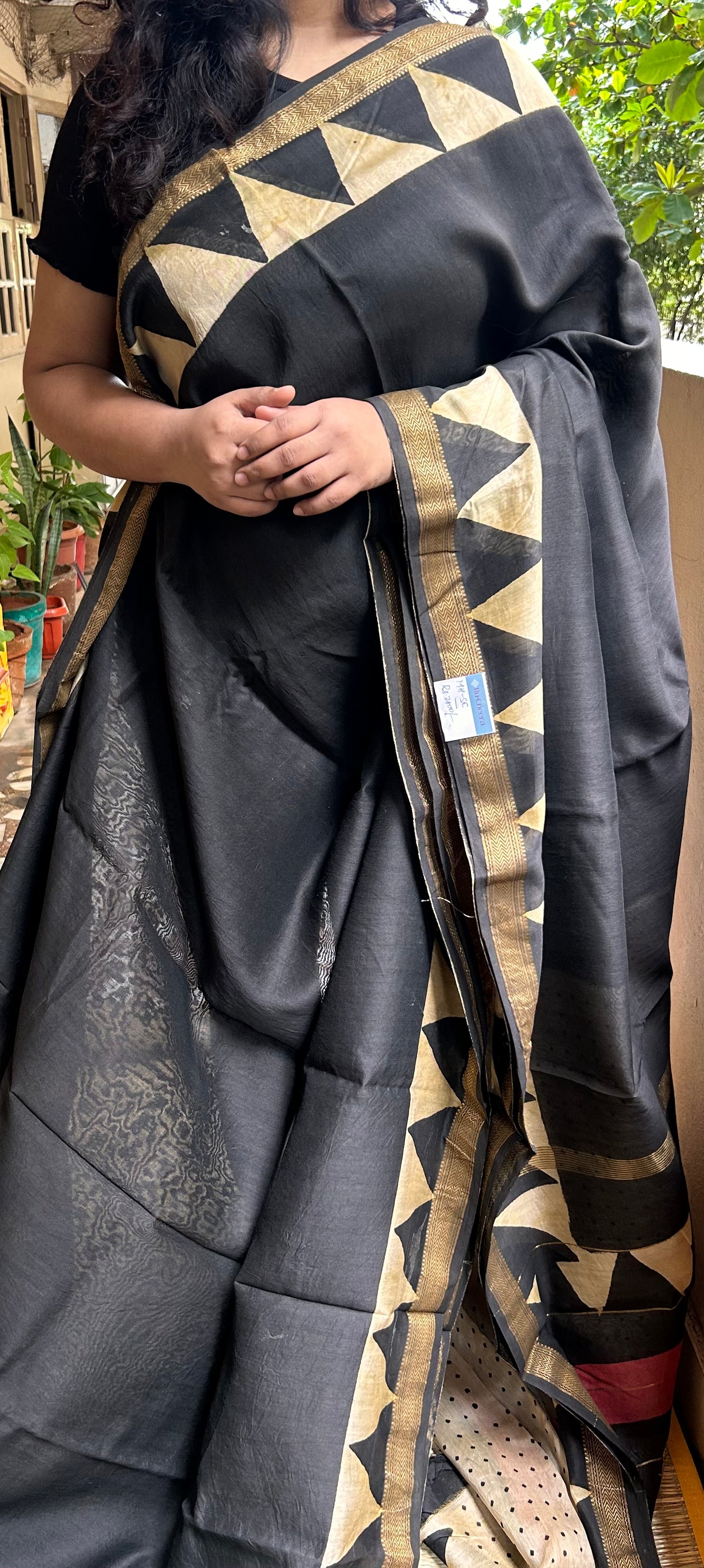Black Maheshwari Silk Cotton Saree