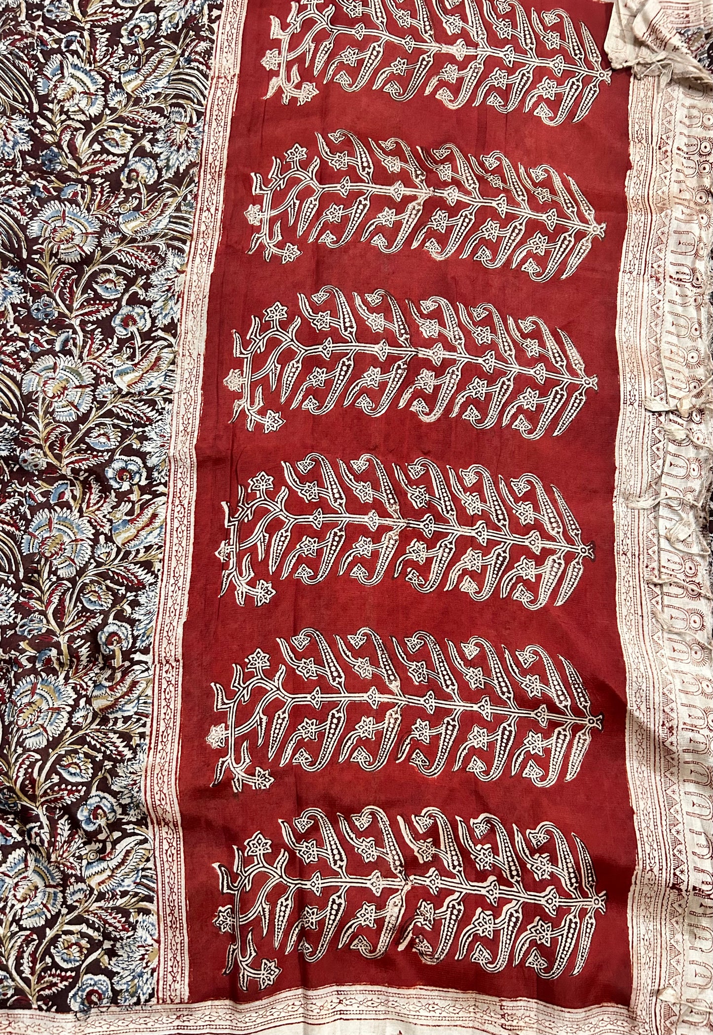 Mangalagiri Silk Kalamkari Handblock Printed Saree
