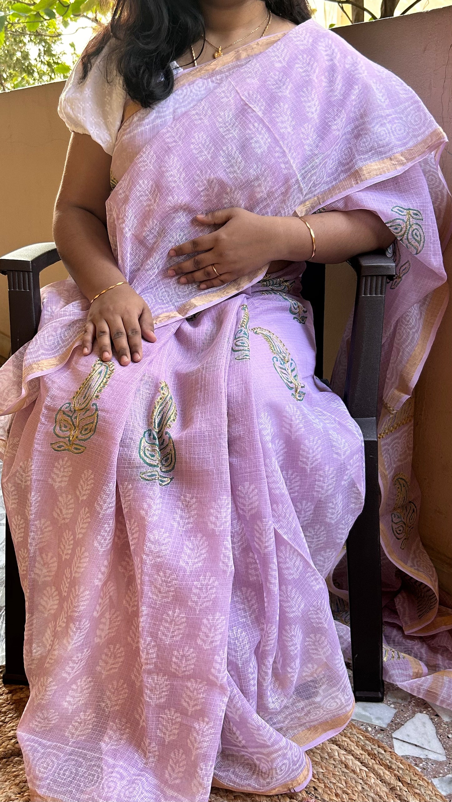 Lavender Kota Doria Embroidery Saree