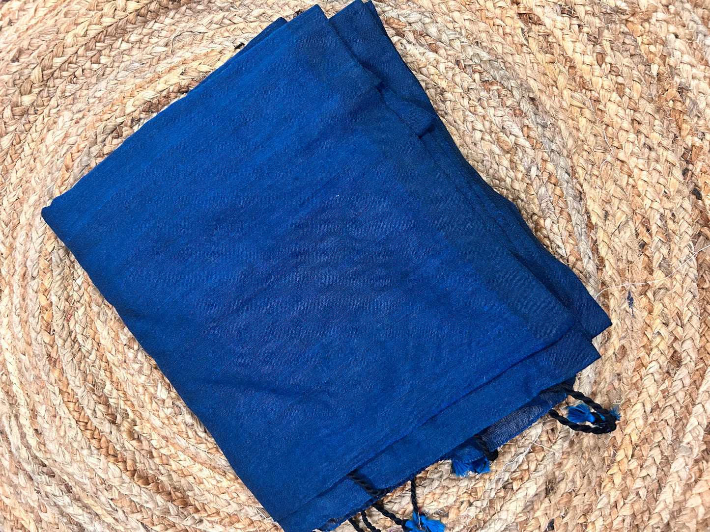 Peacock Blue Khadi cotton Saree
