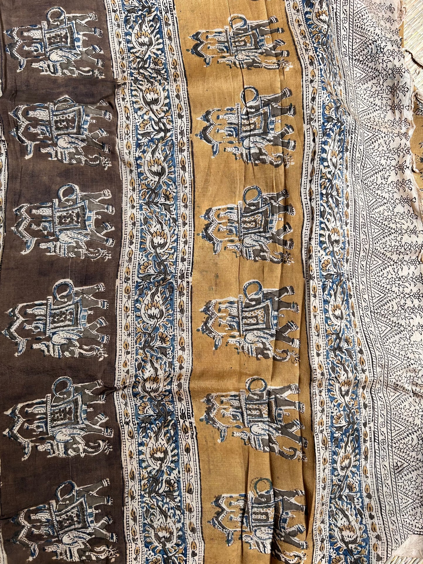 Mangalagiri SilkCotton Kalamkari Handblock Printed Saree - 3