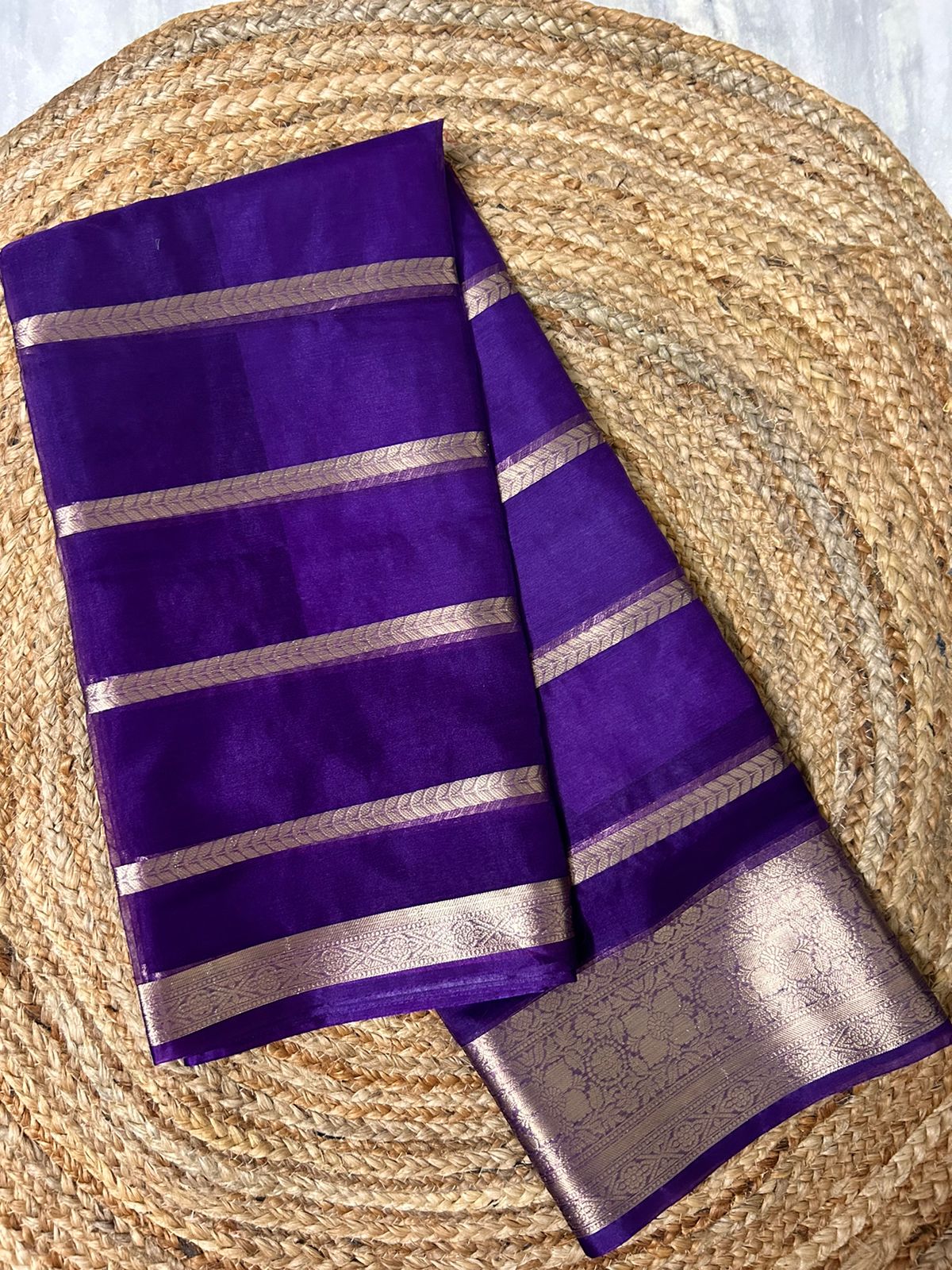 Purple Semi Banarasi-Kora Organza Saree