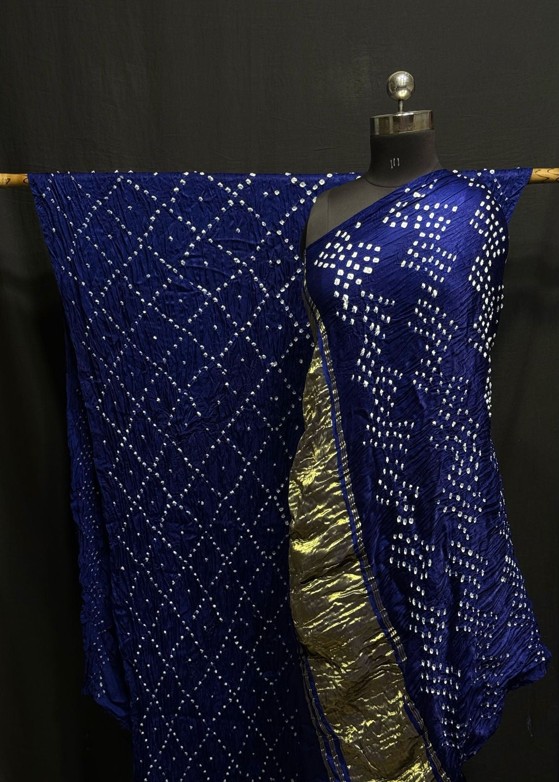 Royal Blue Modal Bandhini saree with Lagdi Patta Pallu