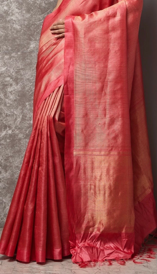 Orange Kosa Tussar Handloom Saree