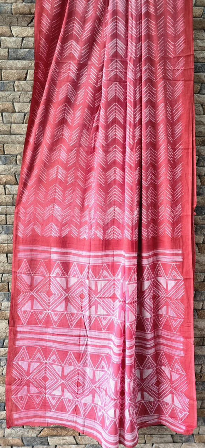 Light Red Needle Shibori Mul Cotton Saree