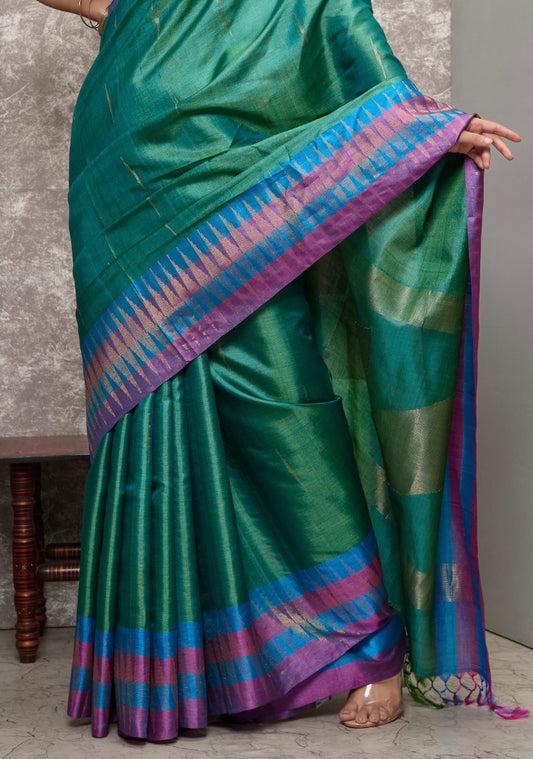 Peacock Green Kosa Tussar Handloom Saree