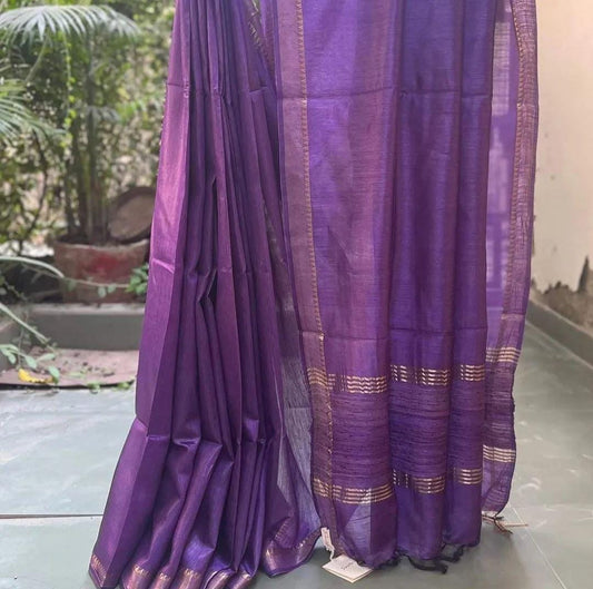 Purple Muga Tussar Silk Handloom Saree