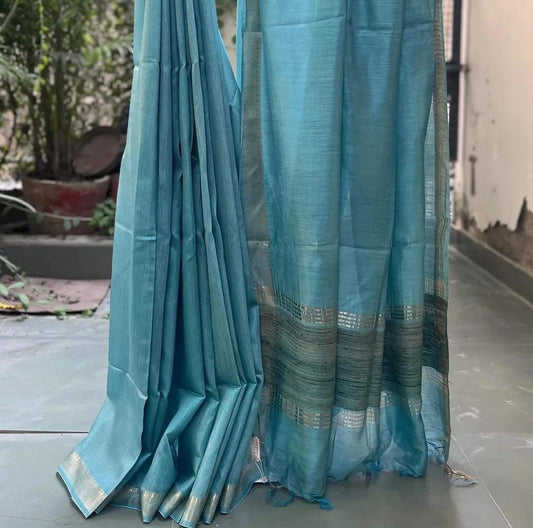 Blue Muga Tussar Silk Handloom Saree