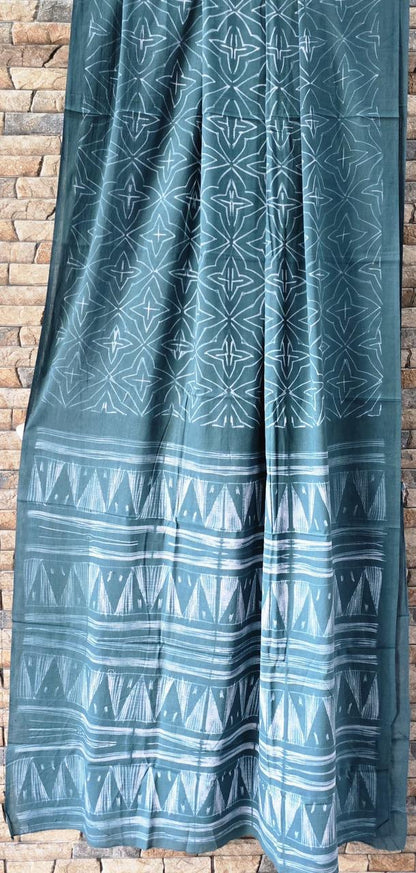 Teal Needle Shibori Mul Cotton Saree