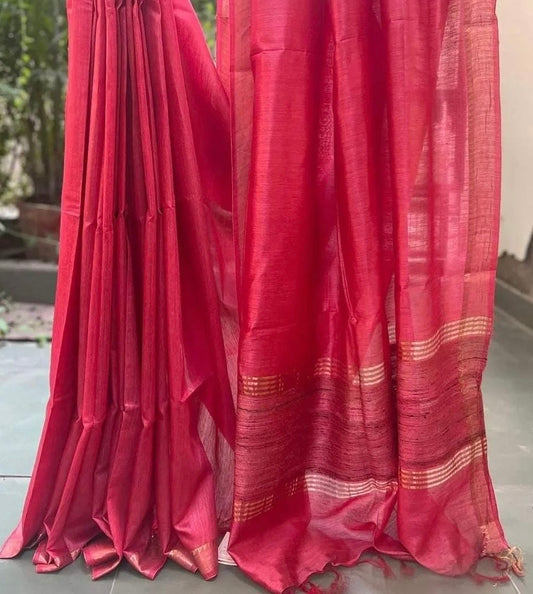 Red Muga Tussar Silk Handloom Saree