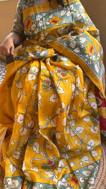 Mustard Pure Bishanpuri Silk Saree