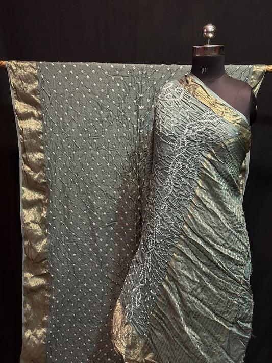 Greyish Green Bandhani Saree
