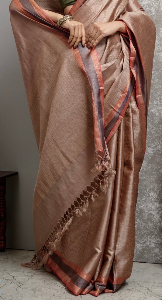 Beige Kosa Tussar Handloom Saree