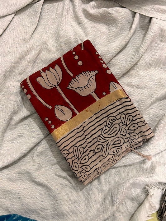Maroon Kalamkari Saree in Chennuri Silk