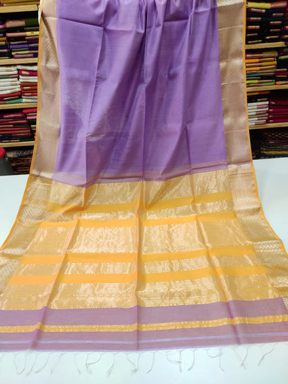 Lavender & Mustard Maheswari Silk Cotton Handloom Saree