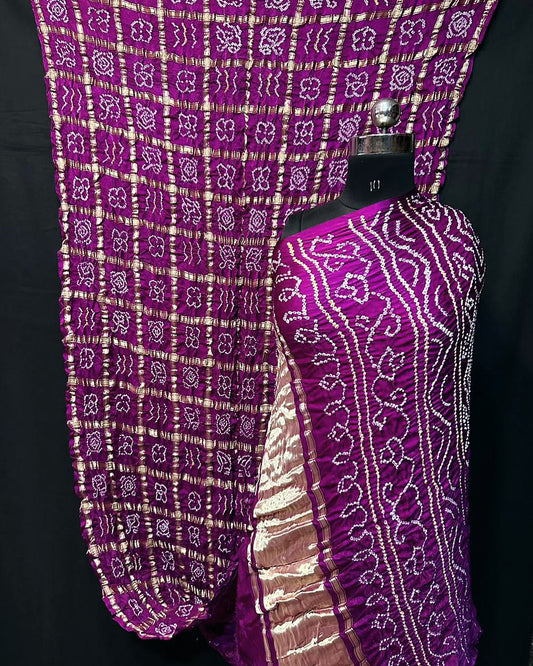 Magenta Gajji Silk Bandhani Saree