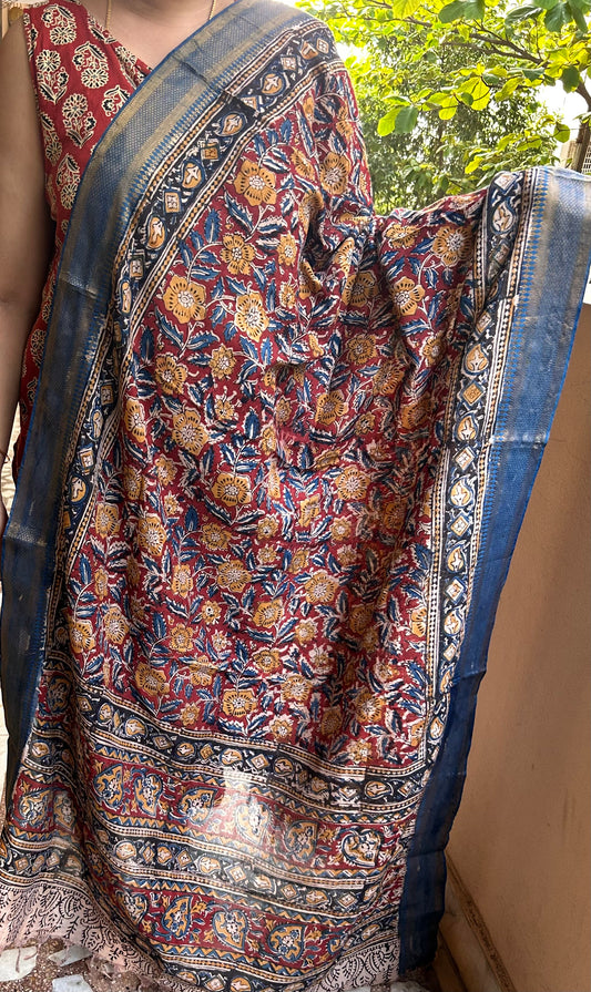 Kalamkari handblock print Chennur Silk Dupatta