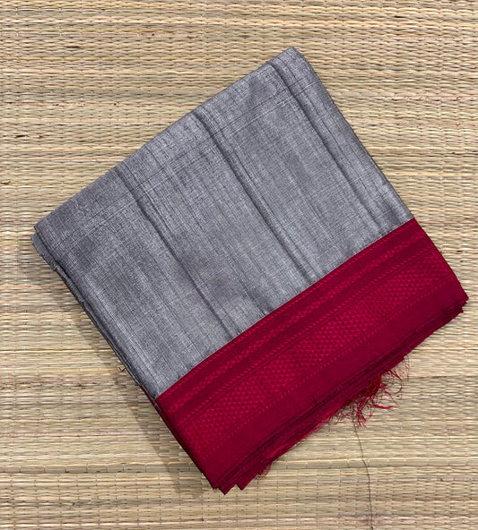 Gray & Pink Viscose Cotton Illkal Saree ( Pure silk Pallu  )