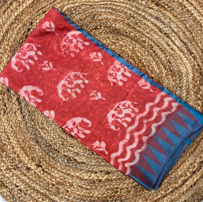 Orange Vanaspati Ajrakh Linen Saree