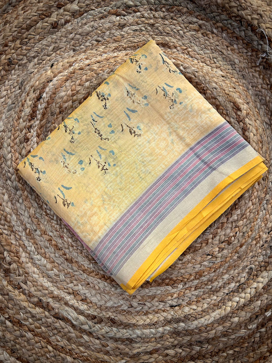 Yellow Maheshwari Cotton Saree